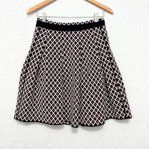 Womens A-Line Skirt Diamond Jacquard Geometric Burgundy White Size small